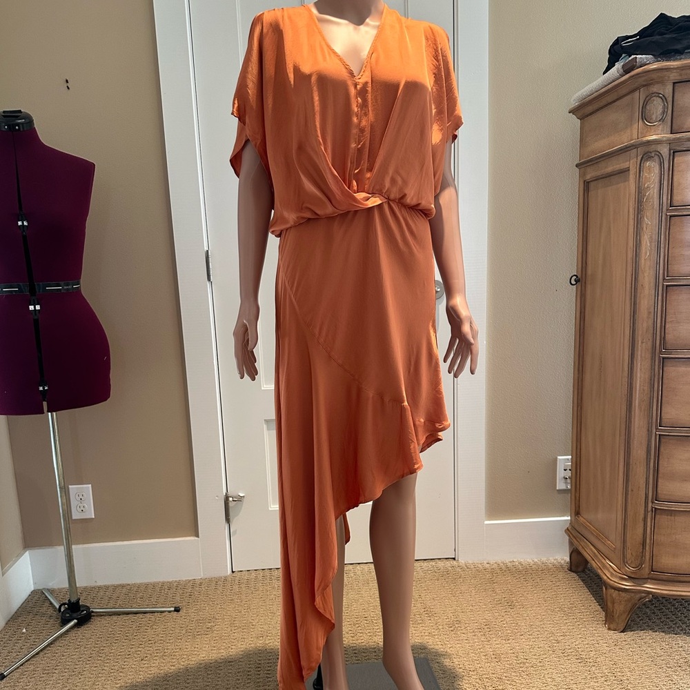YFB Orange Asymmetrical Wrap Dress with Dolman Sleeves